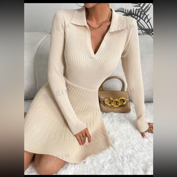 SHEIN Apricot Ribbed Knit Mini Sweater Dress size Medium - Picture 4 of 11